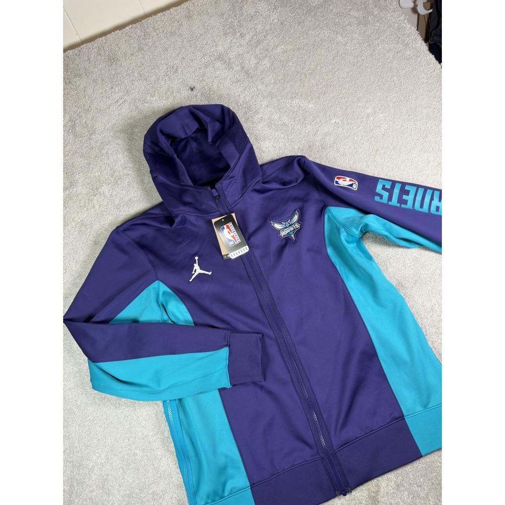 Jordan Charlotte Hornets Purple Teal Showtime Warm Up Hoodie Jacket Men's L New